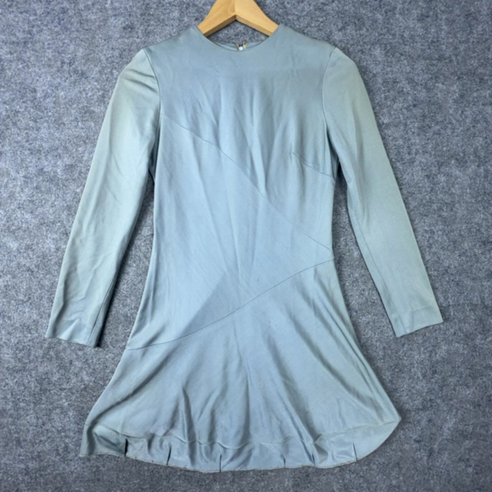 Vintage Corky Hale Dress Womens Small Blue Green Long Sleeve Mini Flare